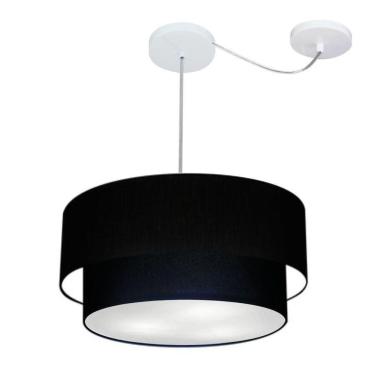 Imagem de Lustre Pendente Duplo Cilíndrico Com Desvio De Centro Vivare Md-4365 Cúpula Em Tecido 45x40cm - Bivolt Preto 127/220v