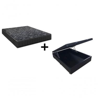 Imagem de Cama Box Baú Casal 138 Tecido Sintético Preto Com Colchão Lisboa Bello Box Espuma D28 Preto