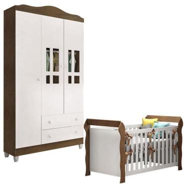 Imagem de Berço Americano Lara E Guarda Roupa Ariel 3 Portas Branco Acetinado Amadeirado – Carolina