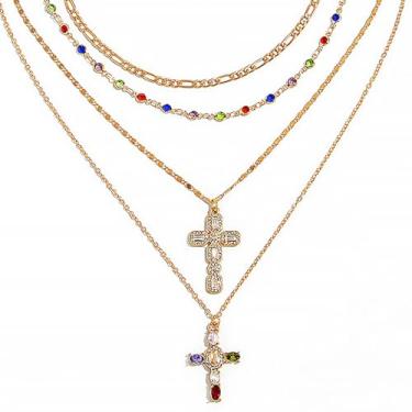 Imagem de APMUTSS Colar de cruz em camadas para mulheres, joia empilhável delicada banhada a ouro 18K moderna para uso diário, Standard, Titânio, Sem Pedra Preciosa