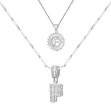 Imagem de Colar feminino com letras douradas/prateadas, banhado a ouro 14K, joias personalizadas com nome personalizado, colar com pingente de iniciais para casal, 2 peças, colar elegante e delicado para