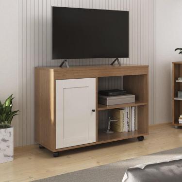 Imagem de Rack Para Tv Até 35 Polegadas 91cm Com Rodízios 1 Porta Multimóveis Cr45327 Cinamomo/off White Cinamomo/off White