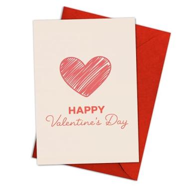 Imagem de Podagree Cartão feliz dia dos namorados com design de coração vermelho de amante ou cônjuge, cartão de felicitações romântico minimalista 20 x 13 cm com envelope