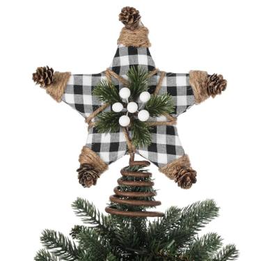 Imagem de Lenwen Mini enfeite de estrela de Natal, enfeite de árvore de estrela de búfalo, enfeites de Natal decorativos para casa, escritório, Natal, Ano Novo, decoração de férias