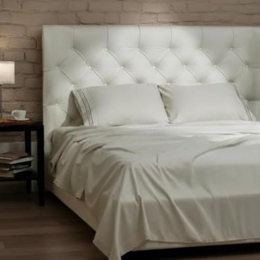 Imagem de Mon Chateau Jogo de lençol Queen, 4 peças de microfibra cinza quente com bordado decorativo de 3 listras, inclui lençol com elástico, lençol de cima e 2 fronhas, lençóis elegantes e confortáveis para