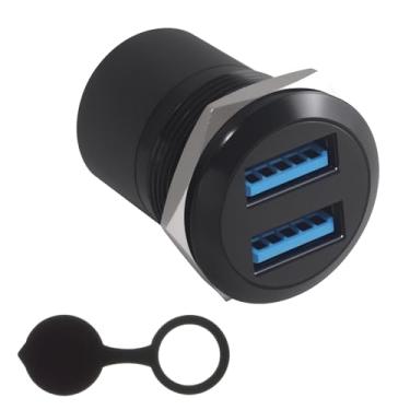 Imagem de Duttek Acoplador USB de duas portas fêmea para adaptador fêmea IP67, conector de anteparo USB de 5 Gbps, adaptador de montagem em painel USB 3.0, conector redondo roscado, para carro, motocicleta