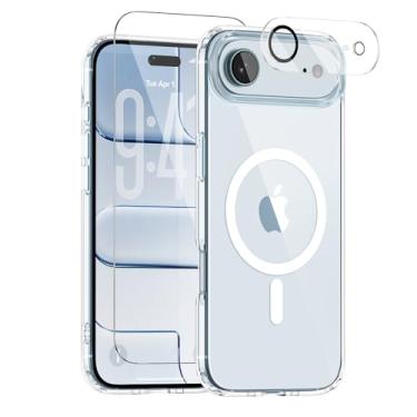 Imagem de Saiuxiu Capa para iPhone AIR, compatível com MagSafe, capa fina magnética, antiamarelamento e à prova de choque, proteção total da câmera, inclui protetores de tela e lentes, capa protetora