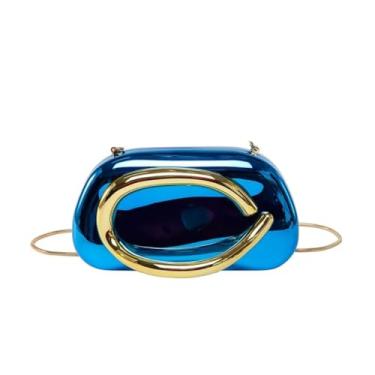 Imagem de Esta elegante bolsa quadrada metálica possui uma alça de corrente exclusiva e criativa, perfeita para festas noturnas e passeios diários.