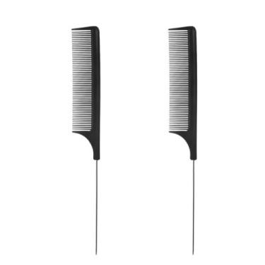 Imagem de Kit 2 Pente Dentes Finos Com Cabo Metálico Separador de Mechas Profiss