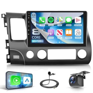 Imagem de Rádio estéreo automotivo Android 8 Core 6 + 128 G para Honda Civic 2006-2011 com Carplay sem fio Android Auto, unidade de cabeça de tela sensível ao toque de 25 cm com link de espelho GPS Bluetooth FM