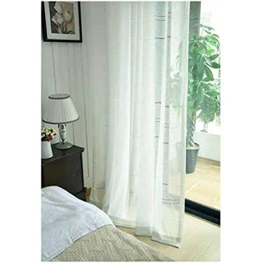 Imagem de Cortina de voile de linho de algodão, espessa, macia, aconchegante, privacidade, cortinas decorativas com ilhós, ideal para quarto, sala de estar, terraço - 1 peça, branca, 350 x 270 cm