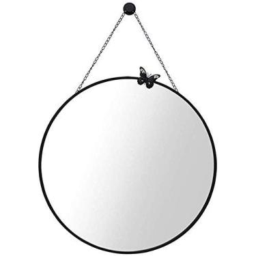 Imagem de Espelho de maquiagem simples redondo ferro forjado espelho de banheiro decoração de banheiro espelho de parede espelho de parede espelho de comprimento total (cor: ouro tamanho: 50 cm) (cor: ouro