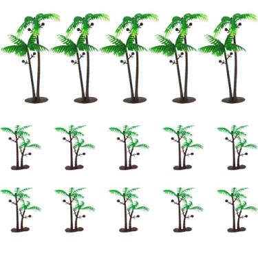Imagem de ZCZQC 15PCS Green Palm Tree Baking Floral Plug-Ins Plastic Artificial Coconut Trees For Fruit Platters Cupcake Topping Decorations Small Plants 3.15 inches 10 pieces 5.5 inches 5 pieces