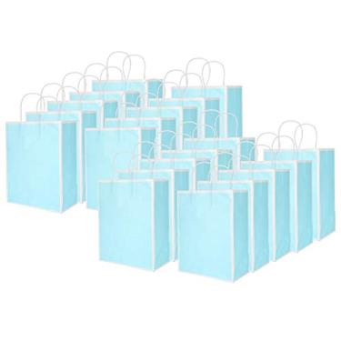 Imagem de Saco de papel kraft reutilizável, sacos de presente ecológicos para roupas, presentes, natal, dia dos namorados, doces 21x11x27 5cm, 20 peças, verde rosa azul (Borda azul sólida)