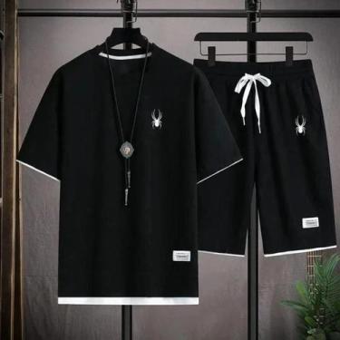 Imagem de Conjunto De Roupas Esportivas Masculinas De Verão Camiseta De Manga Cu