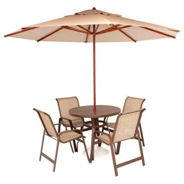 Imagem de Conjunto De Mesa Ripada Com 4 Cadeiras Aluminio + Guarda Sol - Sarah M
