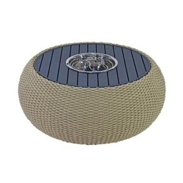 Imagem de Mesa de centro 80cm em corda náutica com tampo de alumínio e champanhe