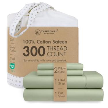 Imagem de Threadmill Lençóis 100% algodão para cama king size | Conjunto de lençóis de cama king size com 4 peças | Macio, respirável e leve de cetim sólido para uso em todas as estações | Lençóis King com