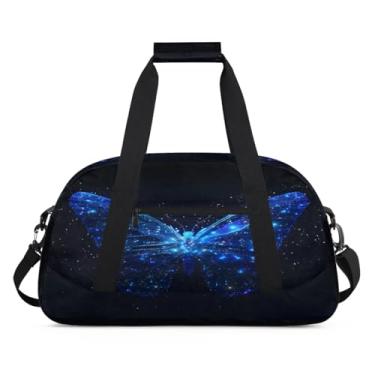Imagem de Bolsa esportiva personalizada borboleta azul claro com nome bolsa noturna personalizada para dormir bolsa de fim de semana, bolsa de treino para dança, balé, academia, ginástica, mala, viagem