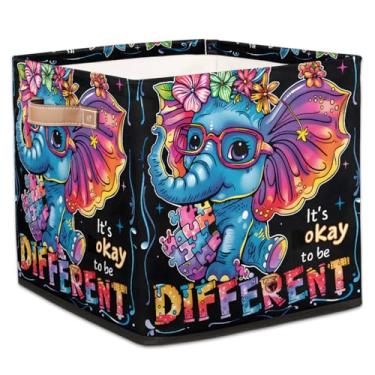 Imagem de hongjinglin Cestos dobráveis de armazenamento de cubos para autismo, elefante fofo, caixas dobráveis para crianças, brinquedo com alças, organizador de tecido, cesto organizador para berçário, sala de