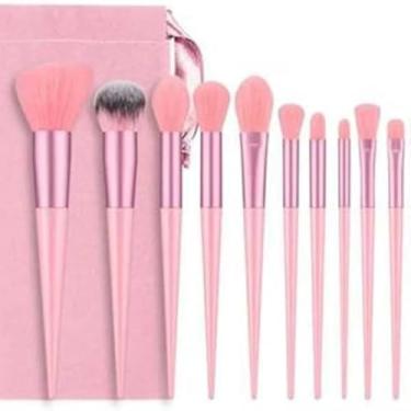Imagem de Kit de Pincéis de Maquiagem 13 Peças Profissional, Cerdas Sintéticas,Para Base, Blush, Sombra, Delineador, Lábios (Rosa Claro)