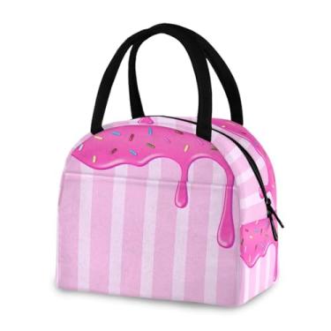 Imagem de Blueangle Lancheira isolada à prova de vazamento - Bolsa de almoço reutilizável com design de gotejamento de gelo rosa, recipiente de alimentos compacto para escritório, viagens e atividades ao ar