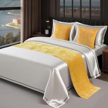 Imagem de Caminho de cama de cor sólida, lenço de cama moderno macio de chenille, tecido durável, macio, resistente a derramamentos, decoração multiuso, para estilo de quarto de hóspedes - amarelo ||50 * 180 cm