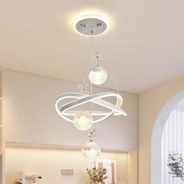 Imagem de Lustre LED regulável para mesa de jantar, luminária pendente de 3000K a 6000K com cúpula de cristal, design decorativo, luminária de alumínio com controle remoto. Ideal para sala de jantar,