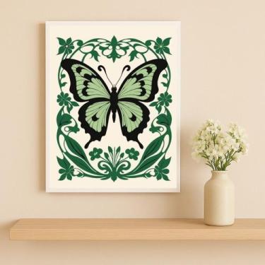 Imagem de Quadro Borboleta ArtNouveau Verde 33x24cm Mold Preta - Quadros On-line