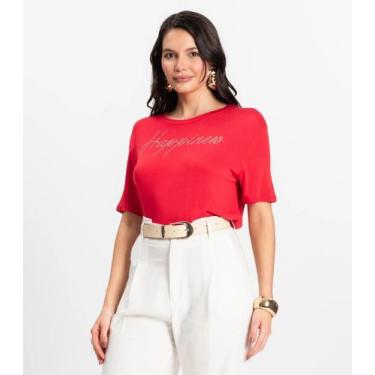Imagem de Blusa Feminina Manga Curta Visco Tricot Rovitex Vermelho, M, Vermelho