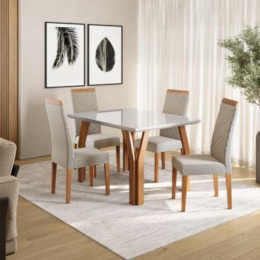 Imagem de Conjunto Sala de Jantar Mesa Atlas 120cm Tampo Vidro com 4 Cadeiras Atlas Madetal