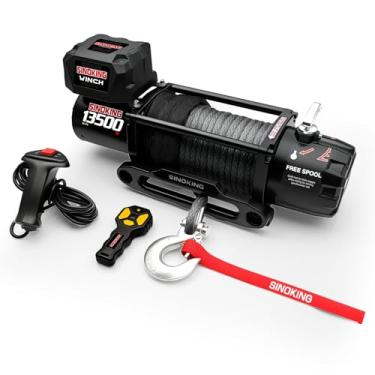 Imagem de SINOKING Guincho elétrico 12V Pro Series 6,123 kg impermeável corda sintética guincho off-road com controle remoto sem fio para veículo 4WD