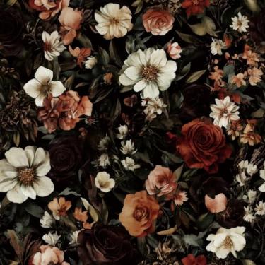 Imagem de Livelynine Papel de parede floral preto 44,5 x 701 cm papel de parede verde escuro para banheiro quarto vintage vinho escuro floral parede vinil flores temperamentais locatário gaveta amigável papel