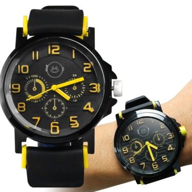 Imagem de Relogio Aço Inox Silicone Preto Analogico Casual Grande Social