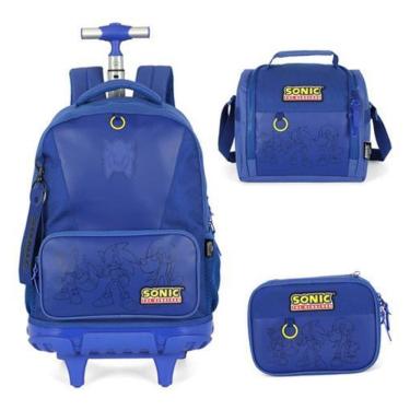 Imagem de Kit Mochila Rodinhas Lancheira Estojo  Sonic