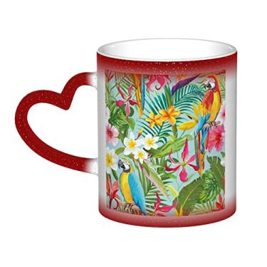 Imagem de Copo de café divertido com plantas e papagaios tropicais, copo de cerâmica que muda de cor sensível ao calor 12 Oz, para café/chá/leite/cacau, para adolescente/aniversário/festival/presentes