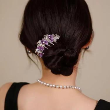 Imagem de 1 peça de acessórios de luxo design grampo de cabelo pérolas strass acessórios de cabelo - clipe de garfo de cabelo borboleta de cristal, pente estilo vintage adequado para casamentos e mulheres