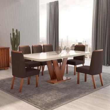 Imagem de Sala de Jantar 160x80 Aurora MDF/Vidro 6 Cadeiras Bom Pastor, Base Amê
