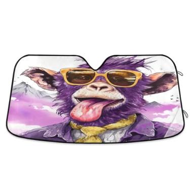 Imagem de Wassud Para-brisa para-sol acessórios de carro dobrável para janela dianteira do carro blocos raios UV macaco engraçado sombra reflexiva 80 x 144 cm