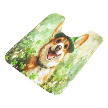 Imagem de Burbuja Tapete de banheiro St. Patrick Dog, tapete de banho absorvente de pelúcia macio, base antiderrapante para piso de banheiro, oval em forma de U