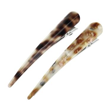 Imagem de 2 grampos de cabelo longos de bico de pato de metal, grampos de cabelo grandes para mulheres, grampos de cabelo longos de crocodilo para cabelos grossos e finos, 13,5 x 2,1 x 3 cm, café, café claro