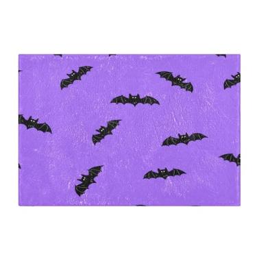Imagem de Burbuja Tapete de banheiro Bats on roxo, tapete de banheiro absorvente extra macio com suporte antiderrapante para banheiro, banheira e chuveiro, 40 x 61 cm