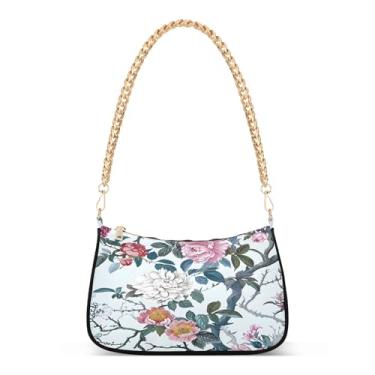 Imagem de CEBUGI Bolsas transversais femininas bolsa de ombro flores árvores com flores, bolsa clutch elegante com alça de corrente