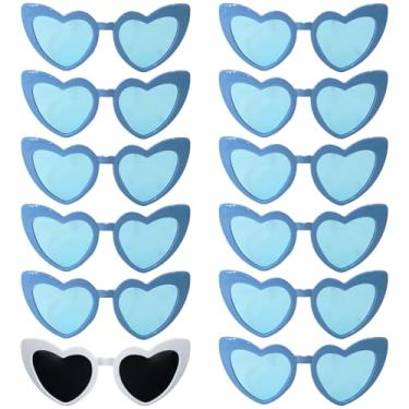 Imagem de 12 pares de óculos de sol em forma de coração de despedida de solteira, presentes de pedido de dama de honra, adereços para fotos de festa - decoração de festa divertida, Branco + azul.