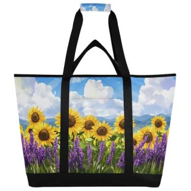 Imagem de Qilmy Linda bolsa térmica grande de lavanda e girassol, sacolas de supermercado reutilizáveis para cozinha, à prova de vazamento, lancheira portátil para compras, comida, viagem, praia, acampamento60