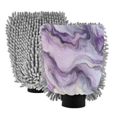 Imagem de STAYTOP Lindas luvas de lavagem de carro com textura de mármore, 2 peças, luvas de microfibra de chenille, sem arranhões, panos de esponja de lavagem ultra absorventes para carros, limpeza doméstica