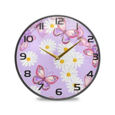 Imagem de YETTASBIN Relógio de parede de acrílico Butterflies - Silencioso, sem tique-taque, operado por bateria, relógio redondo decorativo criativo para cozinha, sala de estar, banheiro, decoração de
