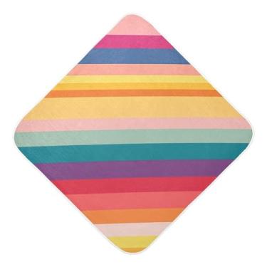 Imagem de STAYTOP Lindas toalhas de bebê com capuz de musselina com listras coloridas, toalha de banho super macia, toalhas de banho absorventes para banho recém-nascido unissex 76 x 76 cm
