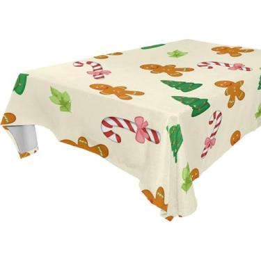 Imagem de Burbuja Toalha de mesa Tree Gingerbread Man, toalha de mesa retangular, anti-rugas, grossa para decoração de jantar, cozinha, festa, 152 x 274 cm