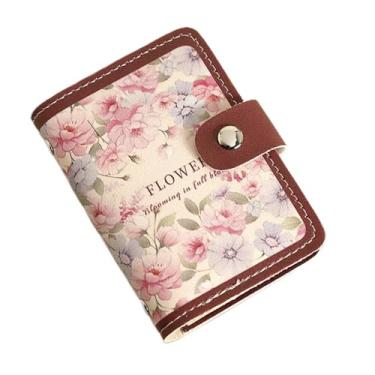 Imagem de Carteira feminina porta-cartões de crédito, carteira floral, pintura a óleo, porta-cartões, compartimentos para vários cartões, grande capacidade para armazenar cartões, rosa, Minimalista